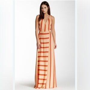 Ella Moss Pink & Orange Sleeveless Plunge Maxi Dress